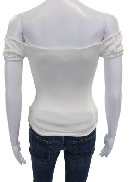 Bailey 44 Womens Off Shoulder Geometric Cotton Blouse White Size XS