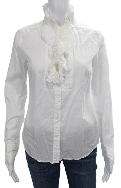 J Crew Women Basic Button-Up Cotton High Neck Long Sleeve Blouse Size 4