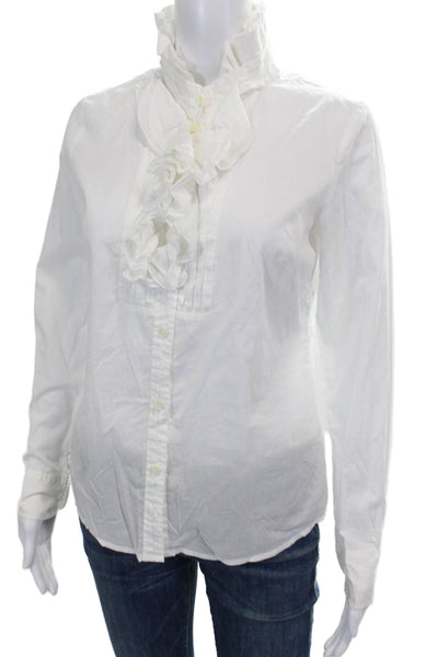 J Crew Women Basic Button-Up Cotton High Neck Long Sleeve Blouse Size 4