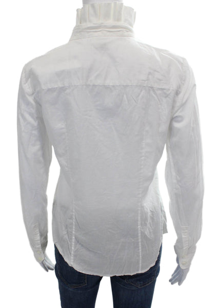 J Crew Women Basic Button-Up Cotton High Neck Long Sleeve Blouse Size 4