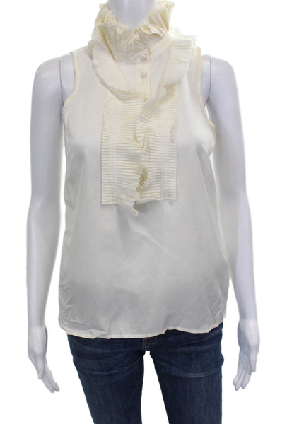 J Crew Womens Silk High Neck Sleeveless Basic Blouse Ivory Button Size 0