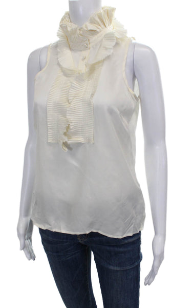 J Crew Womens Silk High Neck Sleeveless Basic Blouse Ivory Button Size 0