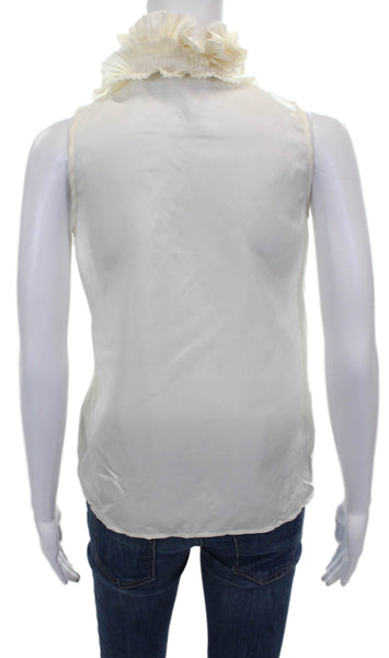 J Crew Womens Silk High Neck Sleeveless Basic Blouse Ivory Button Size 0