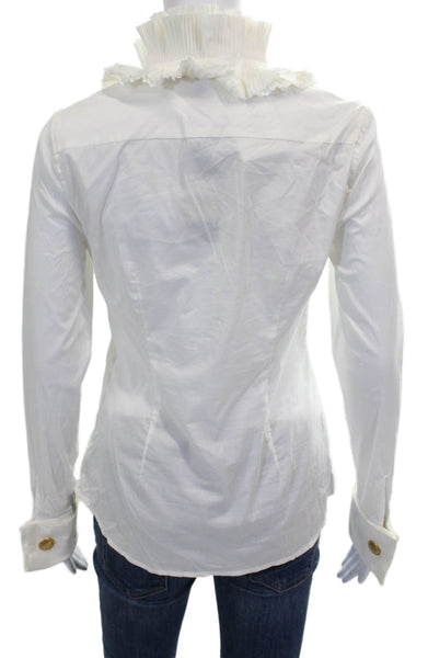 BCBGMAXAZRIA Women Collared Cotton Long Sleeve Basic Blouse White Size S