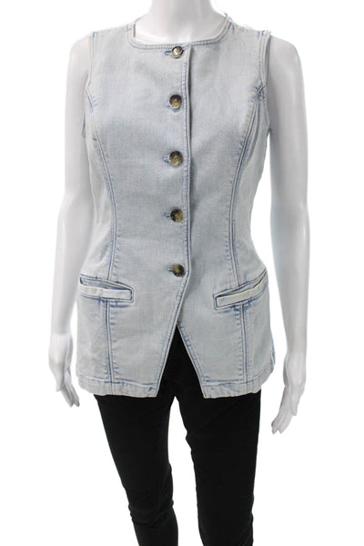 Banana Republic Women Sleeveless Blue Round Neck Button Blouse Size 6
