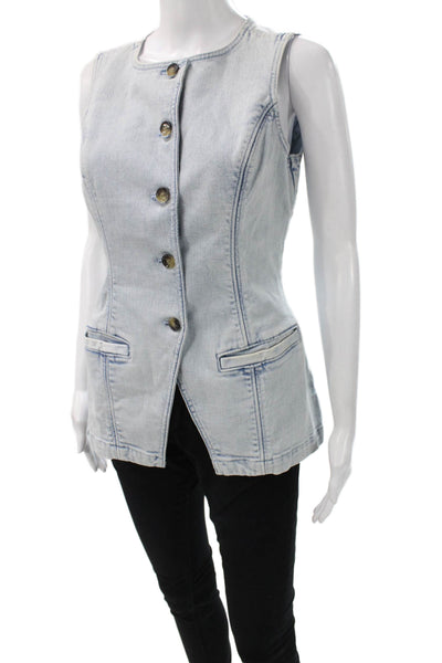 Banana Republic Women Sleeveless Blue Round Neck Button Blouse Size 6