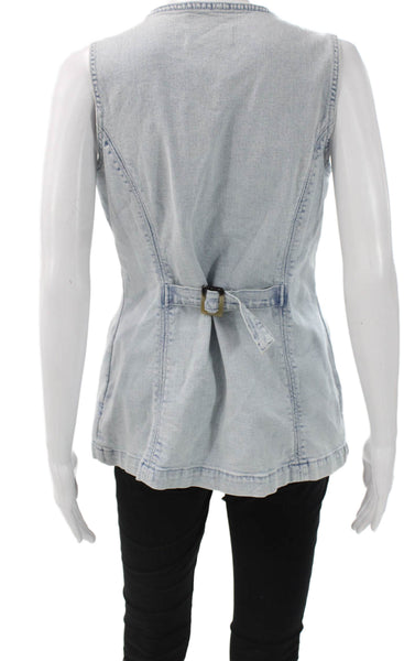 Banana Republic Women Sleeveless Blue Round Neck Button Blouse Size 6