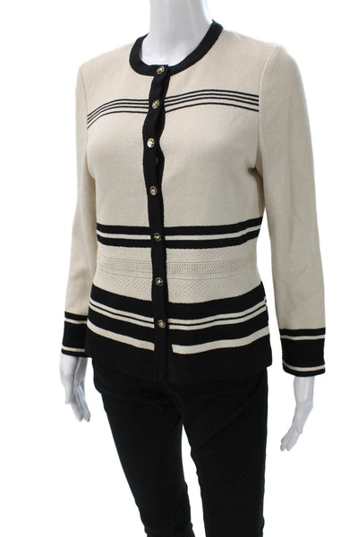 St John Collection Marie Gray Women Cardigan Beige Striped Nylon Blend Size 2