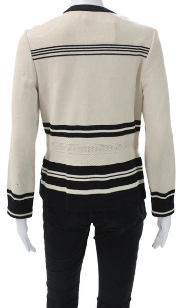 St John Collection Marie Gray Women Cardigan Beige Striped Nylon Blend Size 2