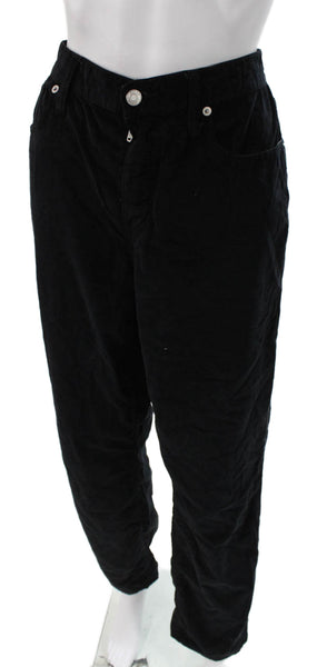 J Crew Women Tapered Corduroy Pants Black High Rise Button Tall Size 29