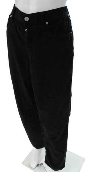J Crew Women Tapered Corduroy Pants Black High Rise Button Tall Size 29
