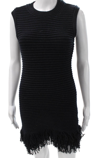 Zara Women Sleeveless Sweater Dress Black Knee Length Cotton Blend Size S