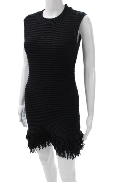 Zara Women Sleeveless Sweater Dress Black Knee Length Cotton Blend Size S
