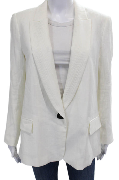 Zara Women White Blazer Long Sleeve Button Polyester Size M