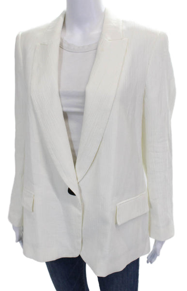 Zara Women White Blazer Long Sleeve Button Polyester Size M