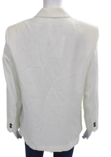 Zara Women White Blazer Long Sleeve Button Polyester Size M