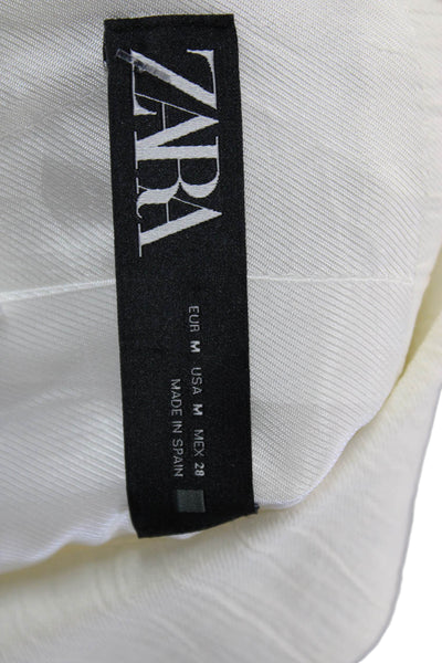 Zara Women White Blazer Long Sleeve Button Polyester Size M
