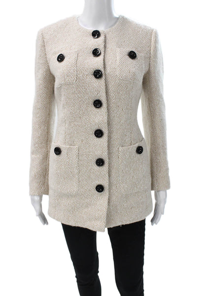 Toccin Womens Tweed Beige Basic Jacket Button Long Sleeve Size 2