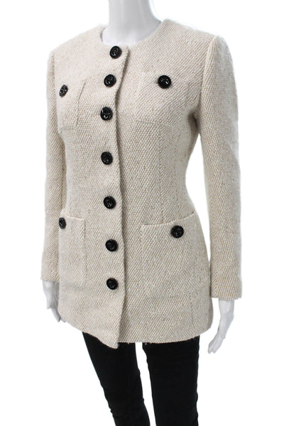 Toccin Womens Tweed Beige Basic Jacket Button Long Sleeve Size 2