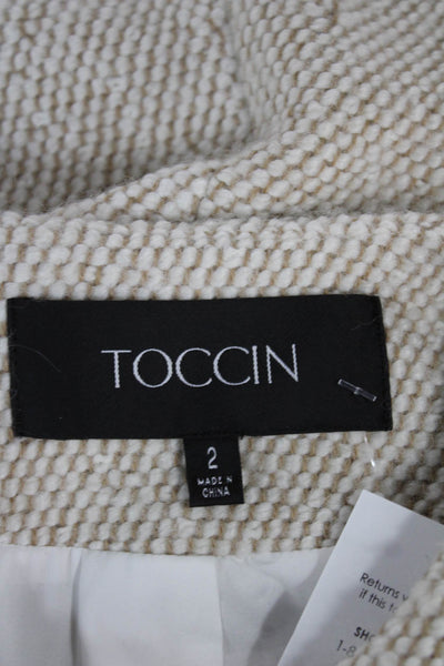 Toccin Womens Tweed Beige Basic Jacket Button Long Sleeve Size 2