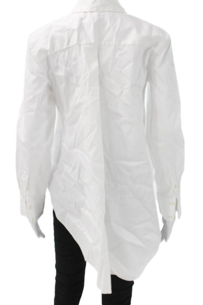 Toccin Womens Cropped Button Up Collared Long Sleeve White Cotton Top Size XS