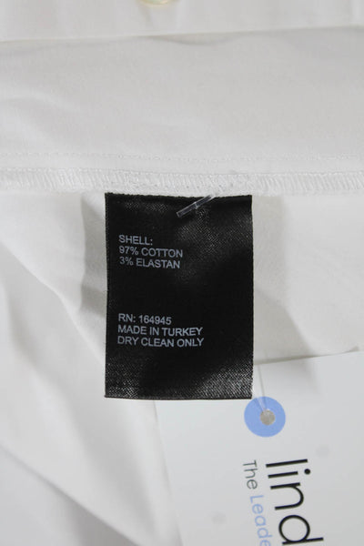 Toccin Womens Cropped Button Up Collared Long Sleeve White Cotton Top Size XS