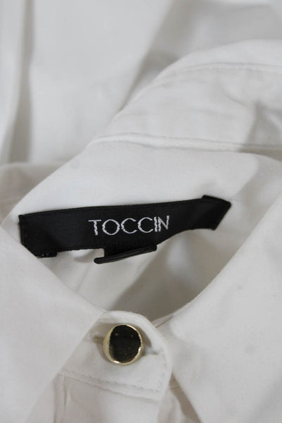 Toccin Womens Cropped Button Up Collared Long Sleeve White Cotton Top Size XS