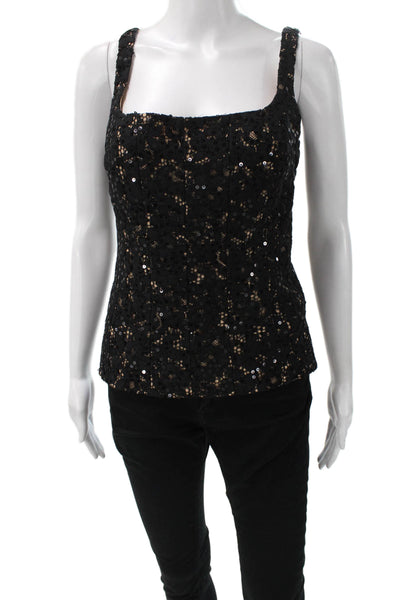 Toccin Womens Black Lace Floral Square Neck Sleeveless Tank Zip Size 2