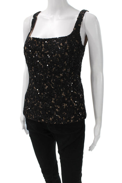Toccin Womens Black Lace Floral Square Neck Sleeveless Tank Zip Size 2