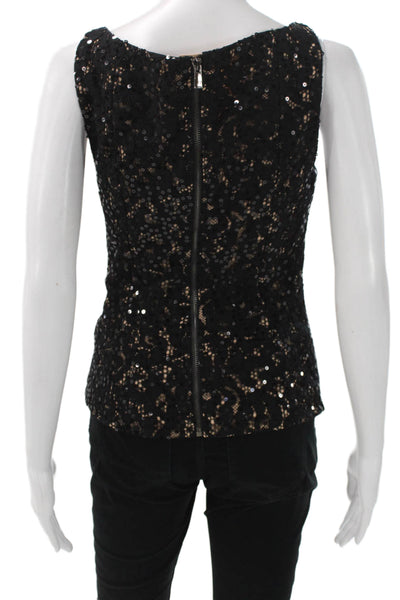 Toccin Womens Black Lace Floral Square Neck Sleeveless Tank Zip Size 2