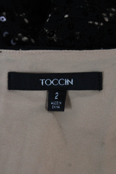 Toccin Womens Black Lace Floral Square Neck Sleeveless Tank Zip Size 2