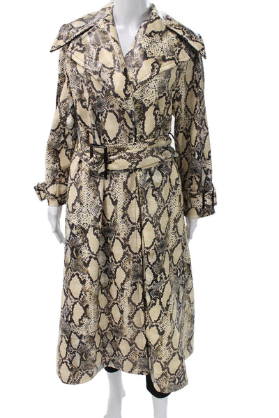 Toccin Women Beige Animal Print Trench Coat Polyester Long Sleeve Size XS