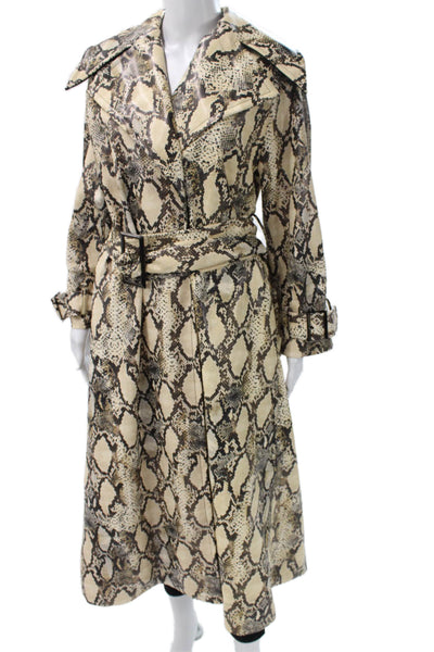 Toccin Women Beige Animal Print Trench Coat Polyester Long Sleeve Size XS