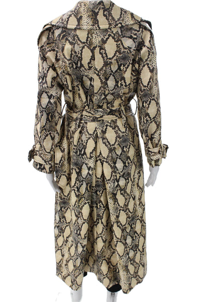 Toccin Women Beige Animal Print Trench Coat Polyester Long Sleeve Size XS