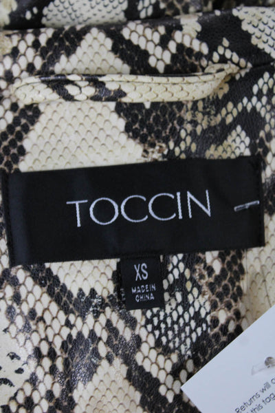 Toccin Women Beige Animal Print Trench Coat Polyester Long Sleeve Size XS