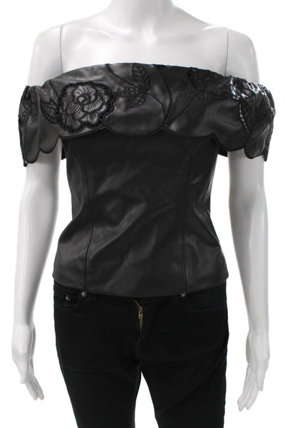 Toccin Women Blouse Black Floral Off Shoulder Polyester Sleeveless Size 2