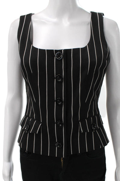 Toccin Women Black Striped Square Neck Sleeveless Basic Tank Polyester Size 2