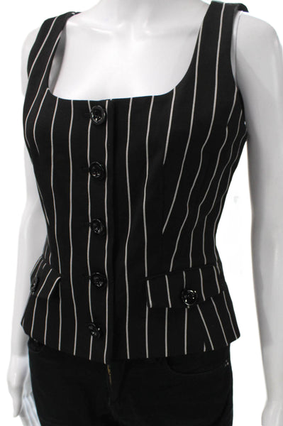 Toccin Women Black Striped Square Neck Sleeveless Basic Tank Polyester Size 2