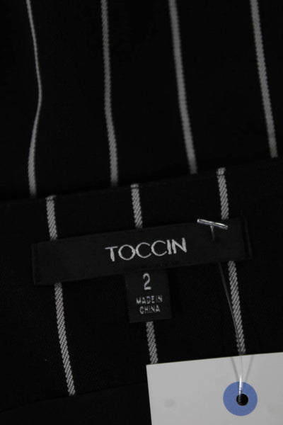 Toccin Women Black Striped Square Neck Sleeveless Basic Tank Polyester Size 2