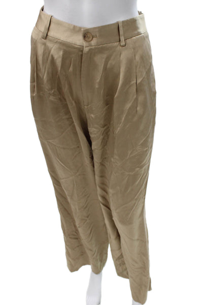 Nili Lotan Womens Dress Pants Beige Silk Button Closure Size 0