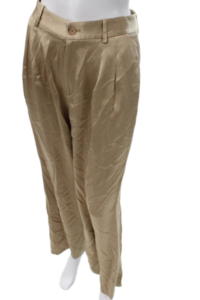 Nili Lotan Womens Dress Pants Beige Silk Button Closure Size 0
