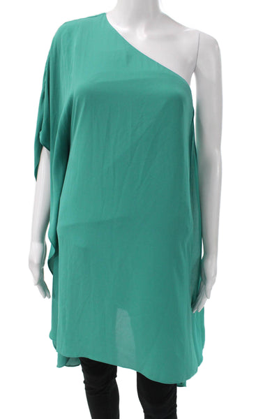BCBG Max Azria Women One Shoulder Sleeveless Tunic Blouse Green Size XS