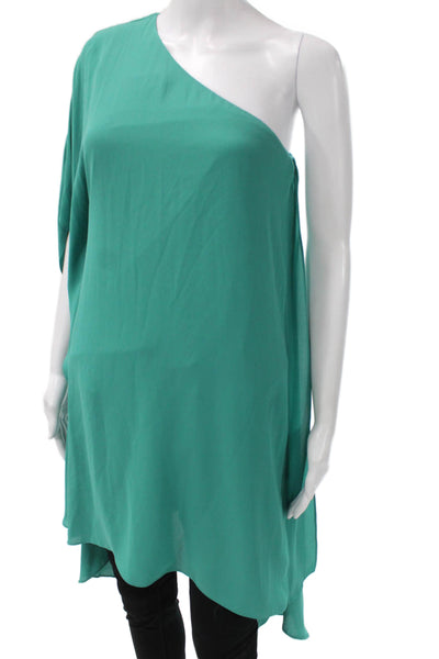 BCBG Max Azria Women One Shoulder Sleeveless Tunic Blouse Green Size XS