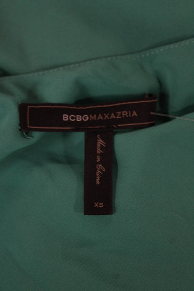 BCBG Max Azria Women One Shoulder Sleeveless Tunic Blouse Green Size XS