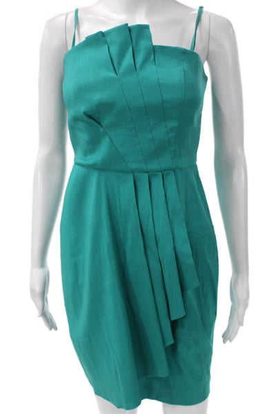 BCBG Max Azria Women Green Sheath Dress Square Neck Sleeveless Zip Petite Size 4