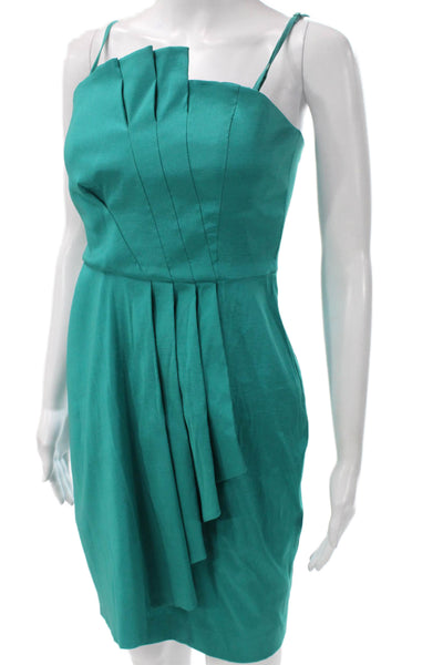 BCBG Max Azria Women Green Sheath Dress Square Neck Sleeveless Zip Petite Size 4
