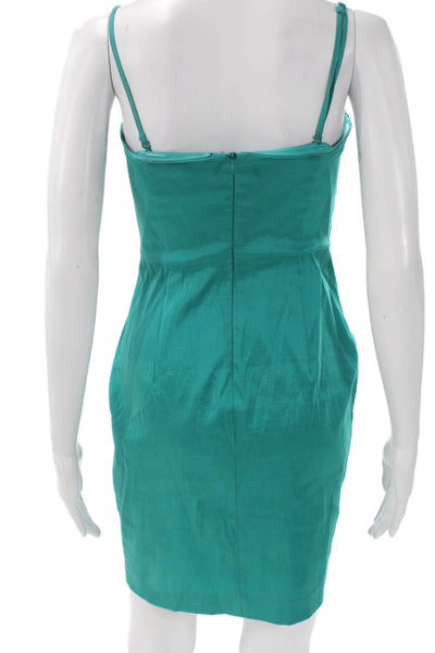 BCBG Max Azria Women Green Sheath Dress Square Neck Sleeveless Zip Petite Size 4