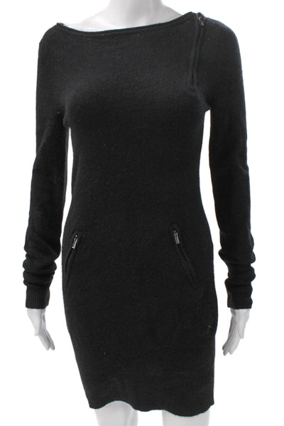 BCBG Max Azria Womens Sweater Dress Black Cashmere Boat Neck Size XS