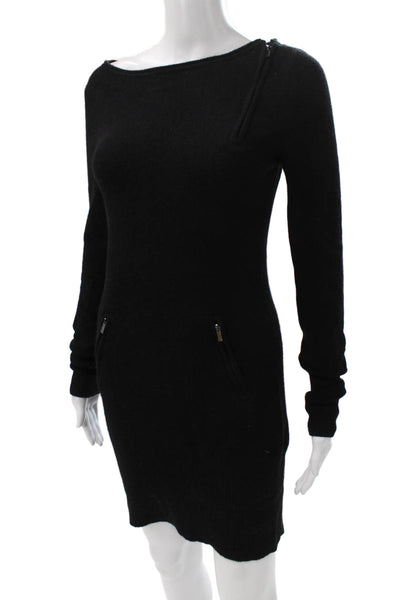BCBG Max Azria Womens Sweater Dress Black Cashmere Boat Neck Size XS
