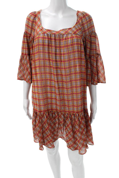 Zara Basic Womens Multicolor Plaid Shift Long Dress Square Neck Size XS